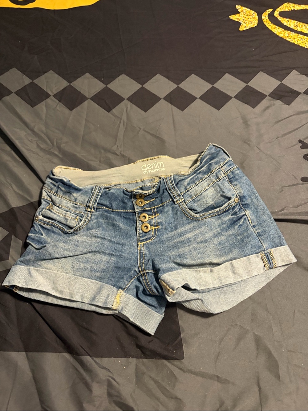 Dynamite Light Blue Rolled Cuff Jean Shorts with Triple Button Detail